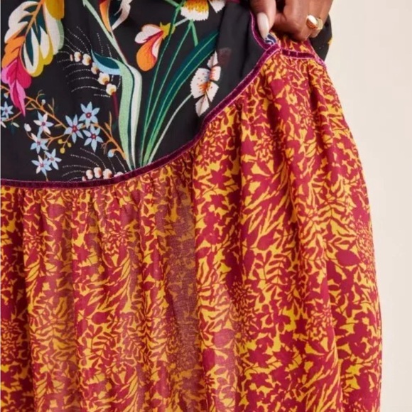 ANTHROPOLOGIE Adair Velvet Trimmed Floral Boho Midi Dress sz 8 US - Picture 7 of 14